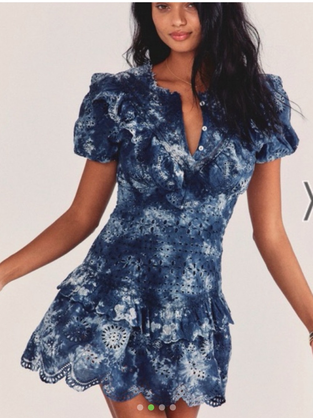 LoveShackFancy Indigo Eyelet Ruffle Mini Dress